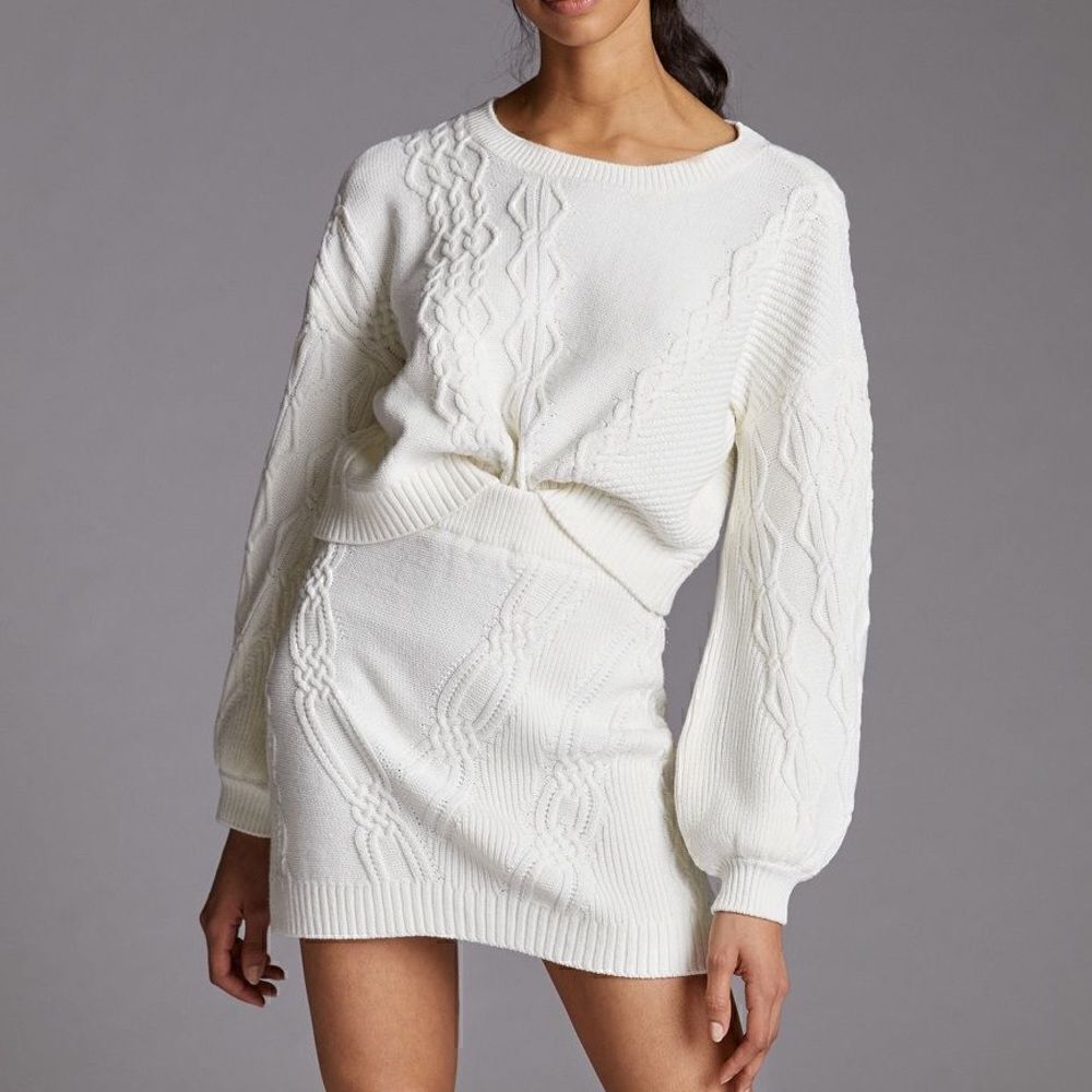 NWT Anthropologie Cable-Knit Sweater Skirt Set